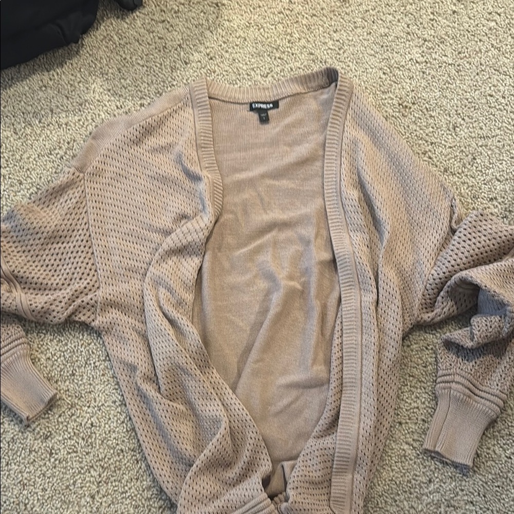 Express Tan Cardigan Sweater Lightweight Knit